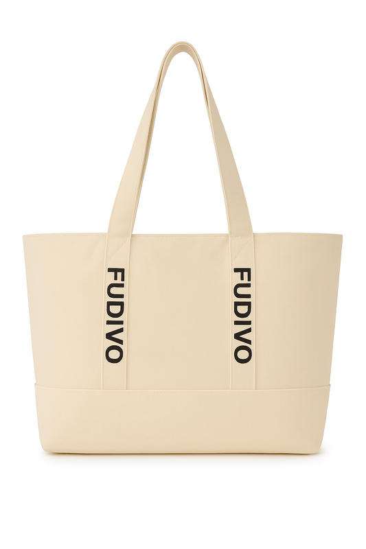 Bolso tote con correa de marca - Crema/Negro